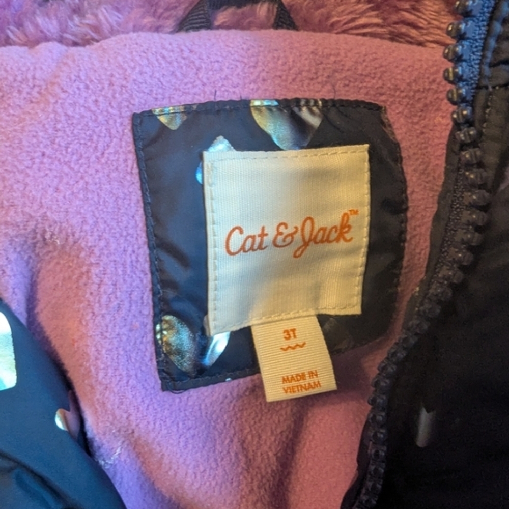 Cat & Jack Navy Puffer Jacket with Metallic Hearts - Picture 2 of 10